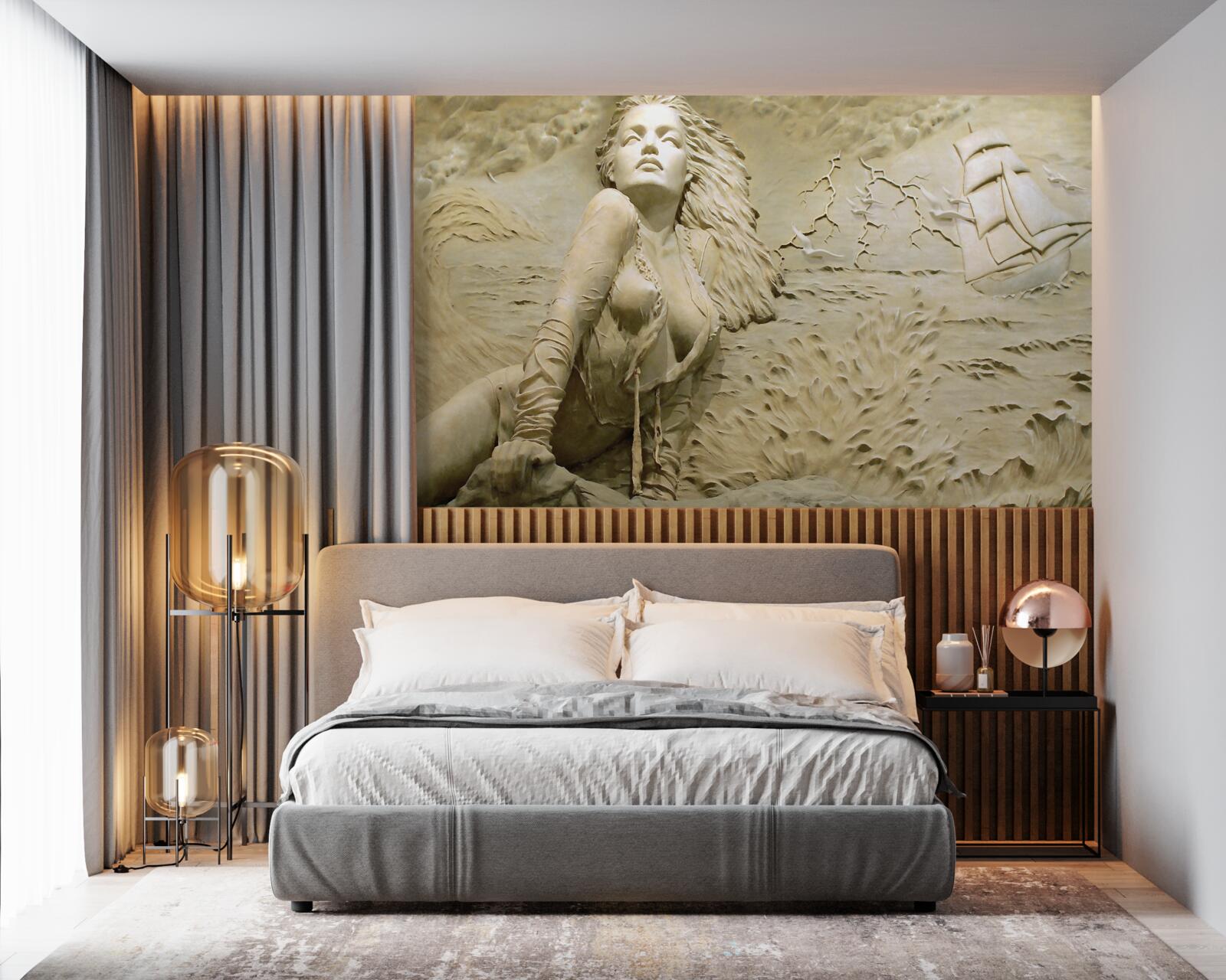 Fotobehang in de buurt van een meisje met los haar en een zeil