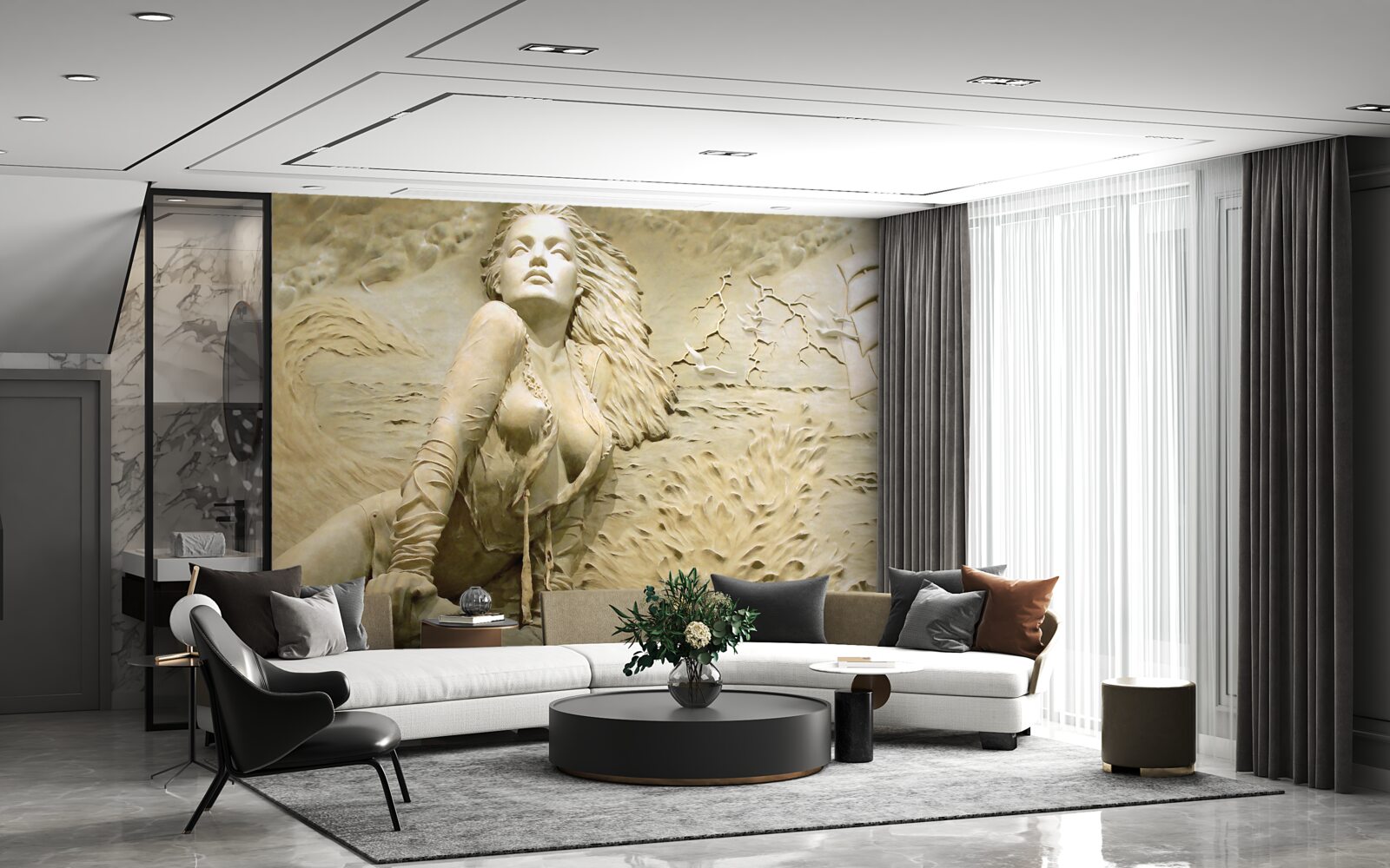 Fotobehang in de buurt van een meisje met los haar en een zeil