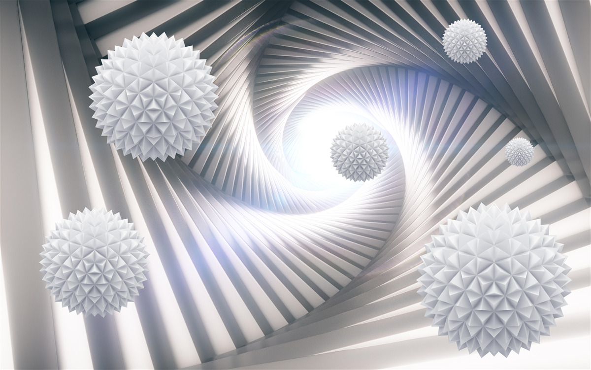 Fotobehang witte ballen en abstracte spiralen