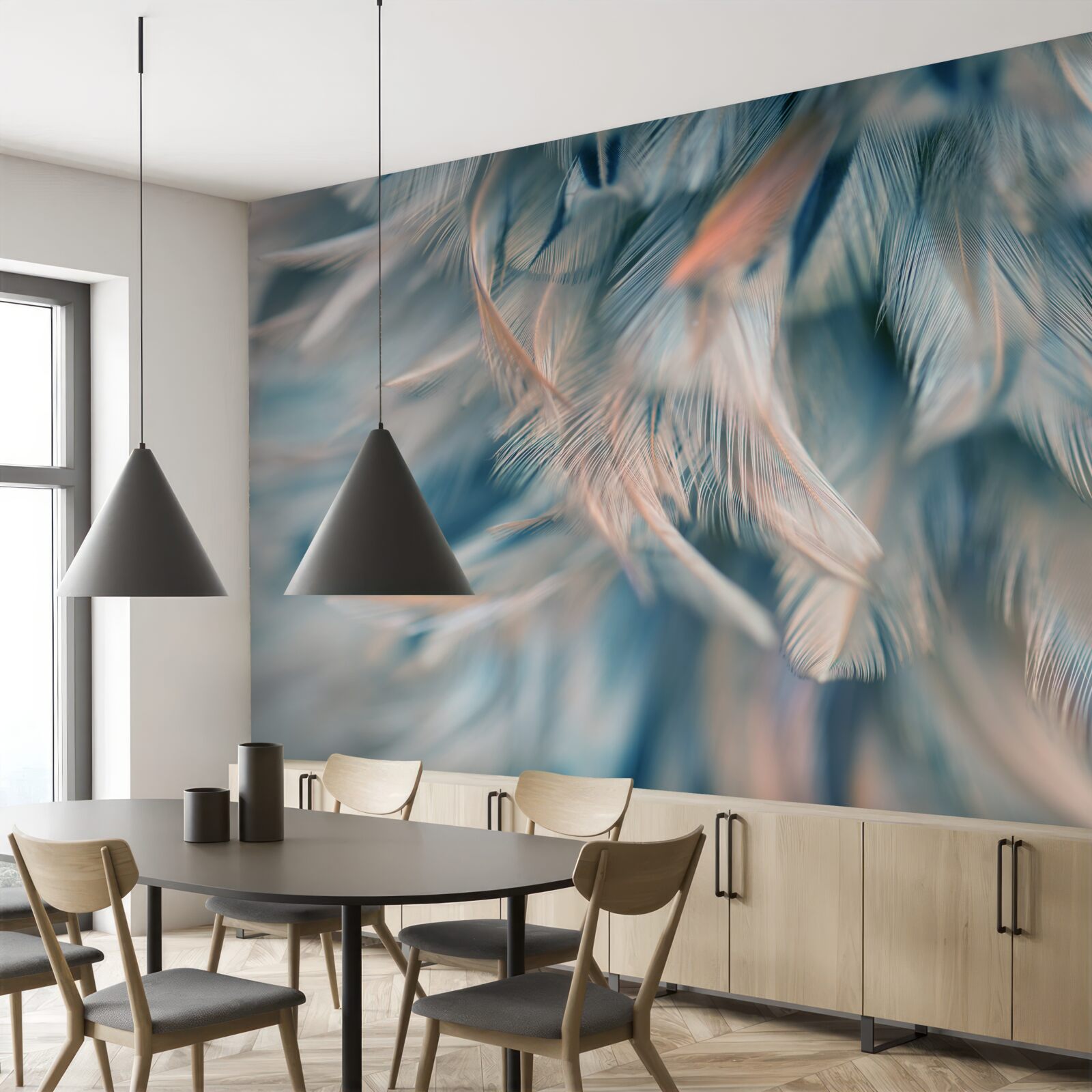 Fotobehang zachte achtergrond van verschillende veren