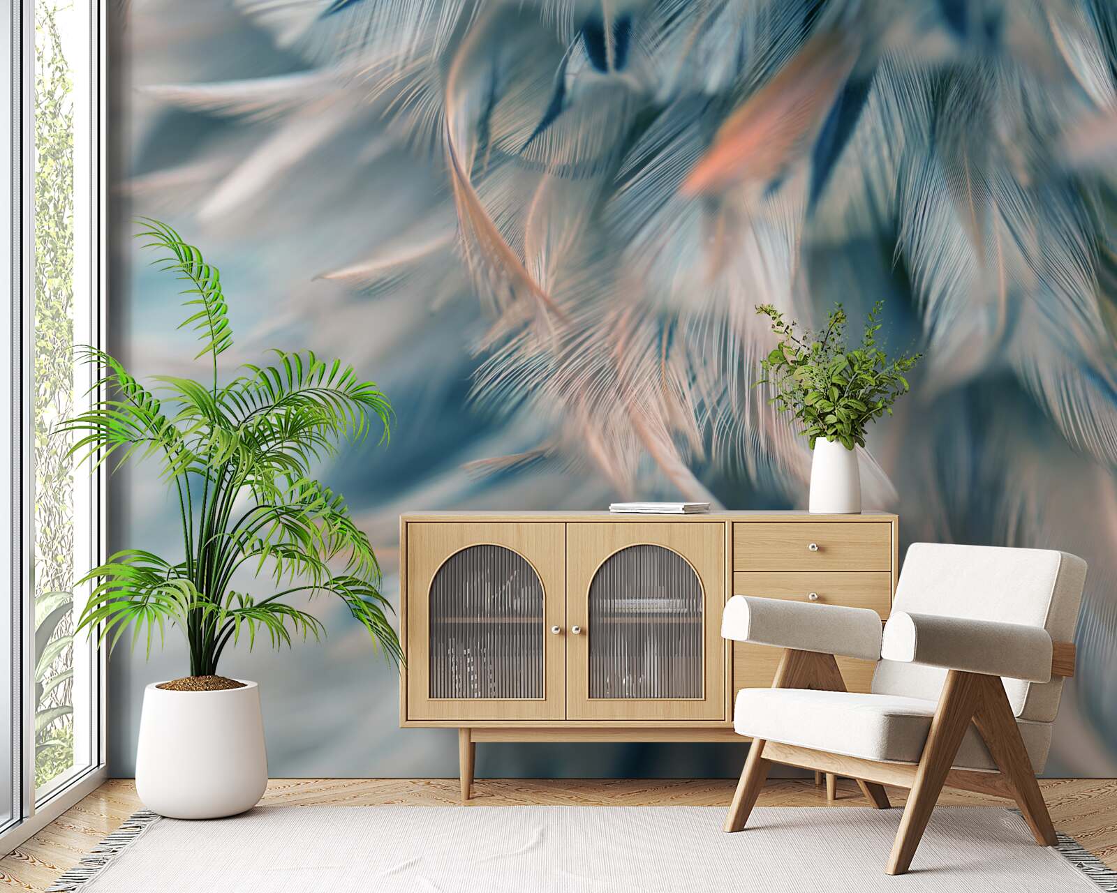 Fotobehang zachte achtergrond van verschillende veren