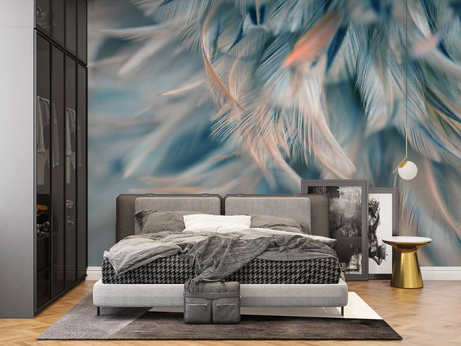 Fotobehang zachte achtergrond van verschillende veren