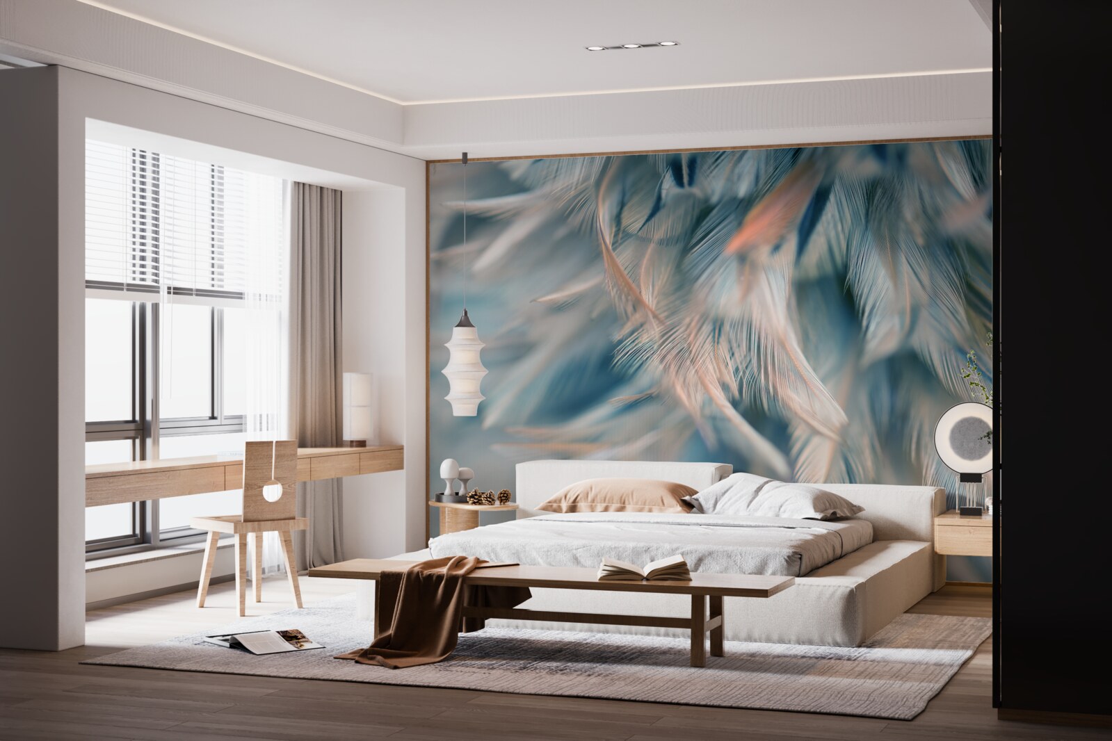 Fotobehang zachte achtergrond van verschillende veren