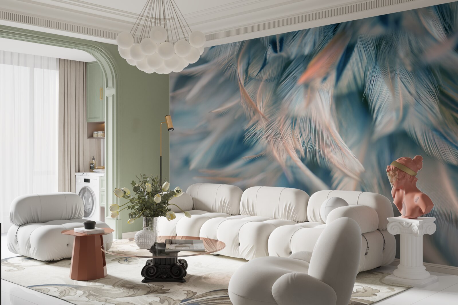 Fotobehang zachte achtergrond van verschillende veren