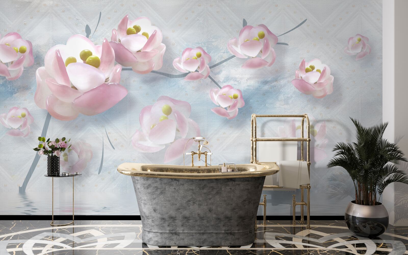 Fotobehang delicate knoppen over vitale elementen