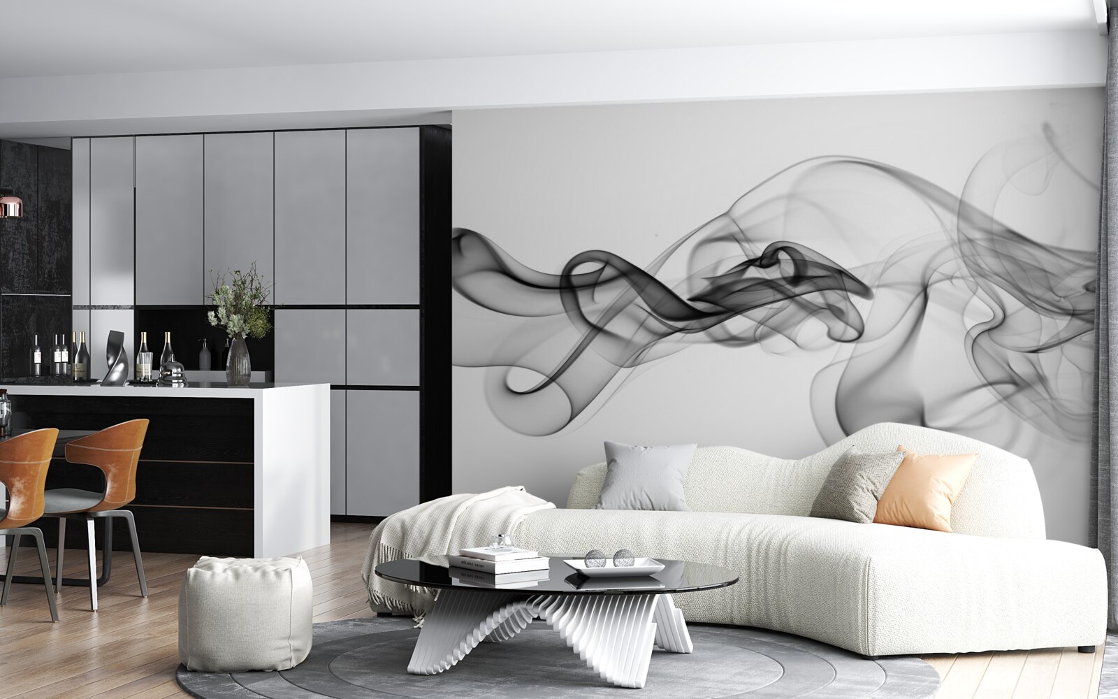 Fotobehang abstractie van zwarte rook