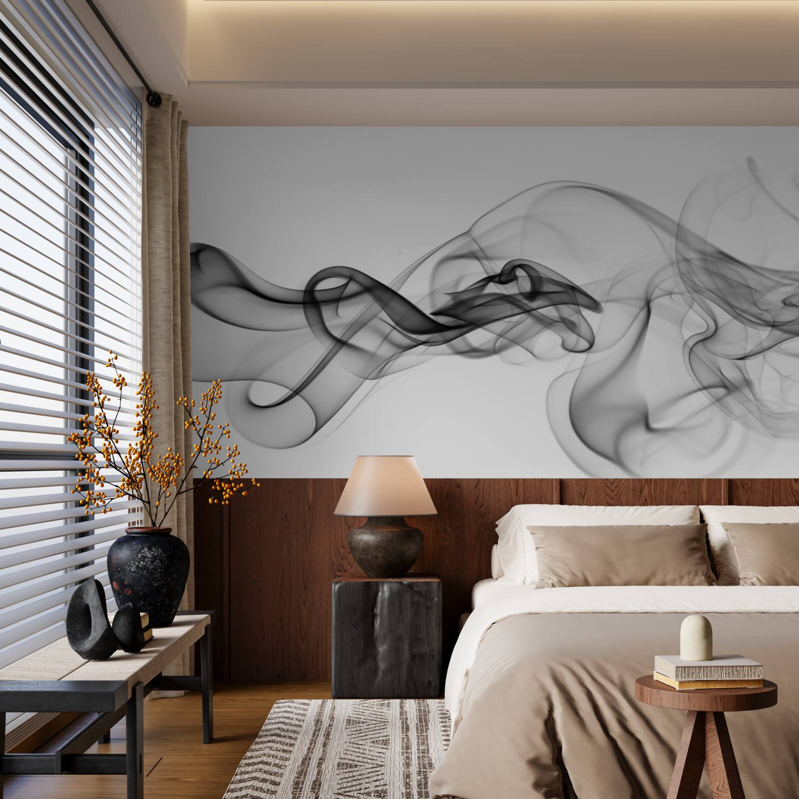 Fotobehang abstractie van zwarte rook