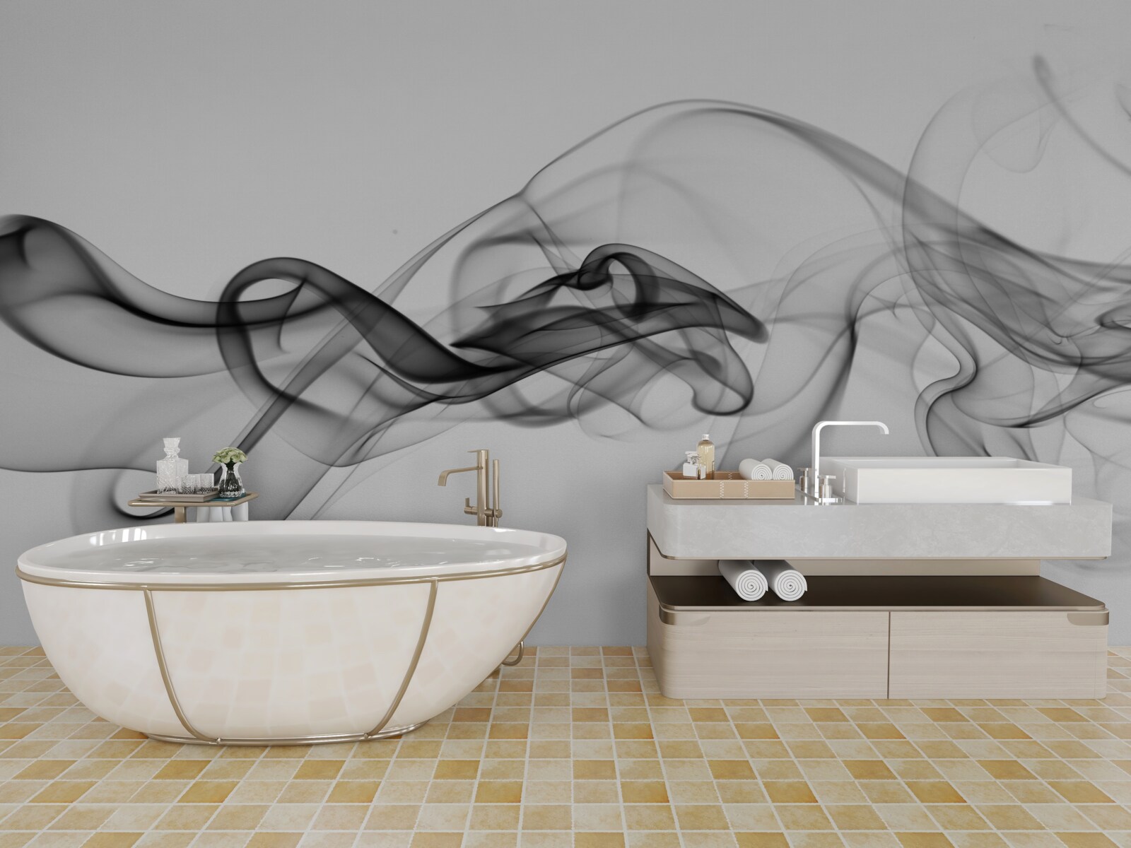 Fotobehang abstractie van zwarte rook