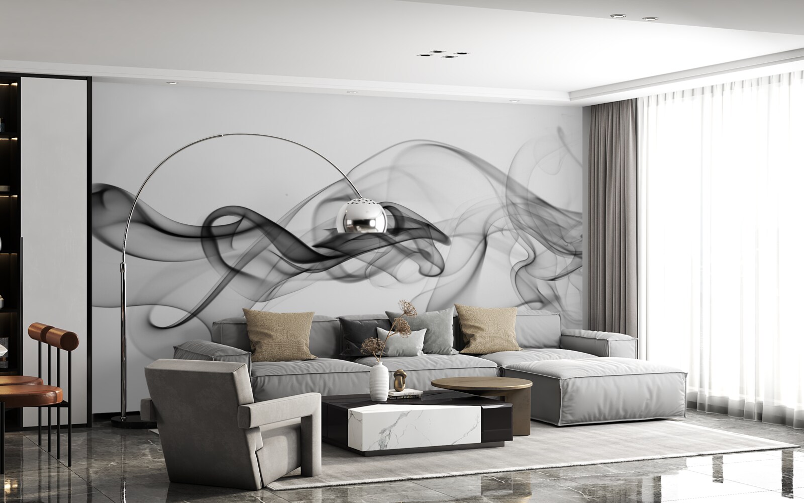 Fotobehang abstractie van zwarte rook