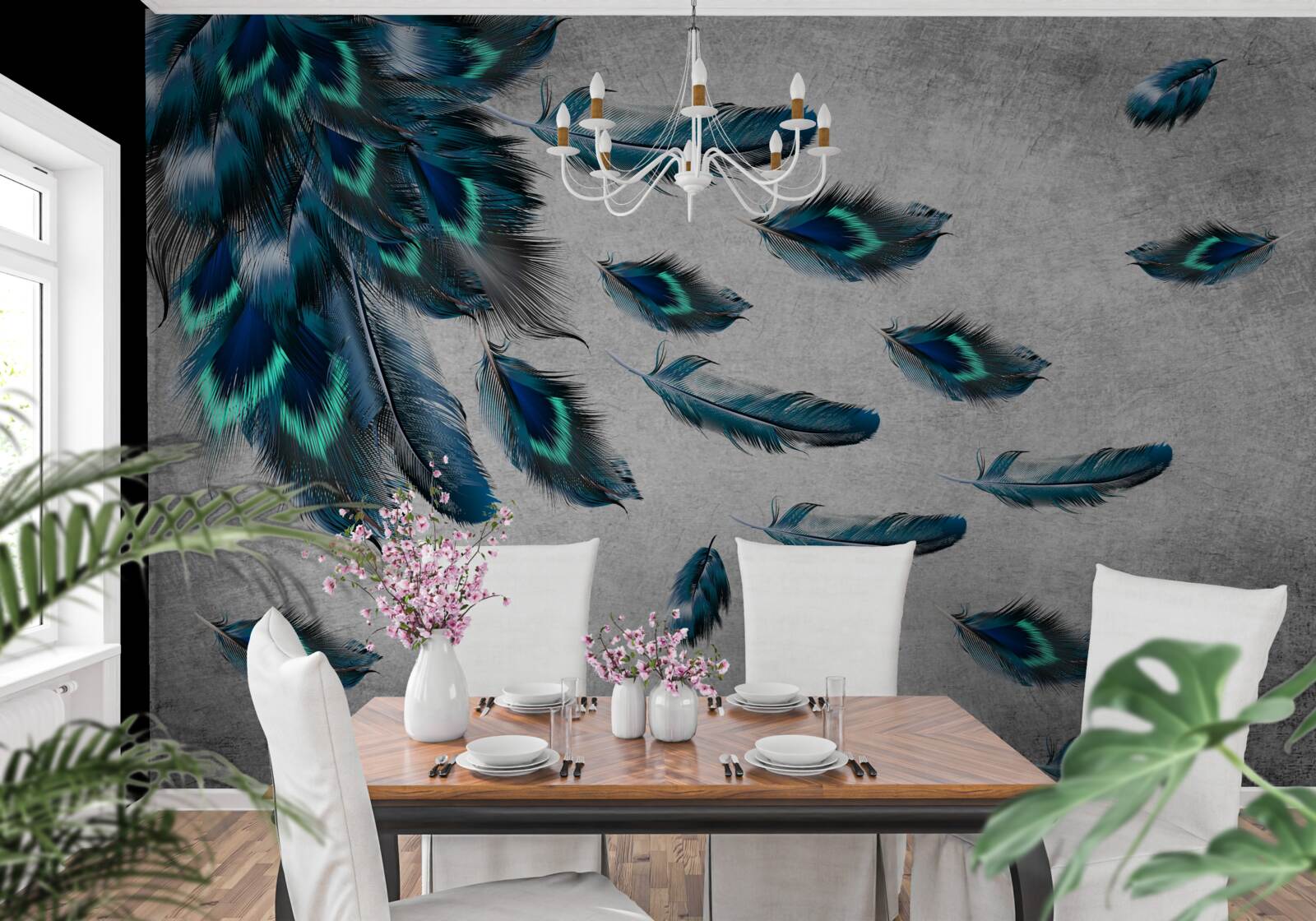 Fotobehang pauwenveren die wegvliegen