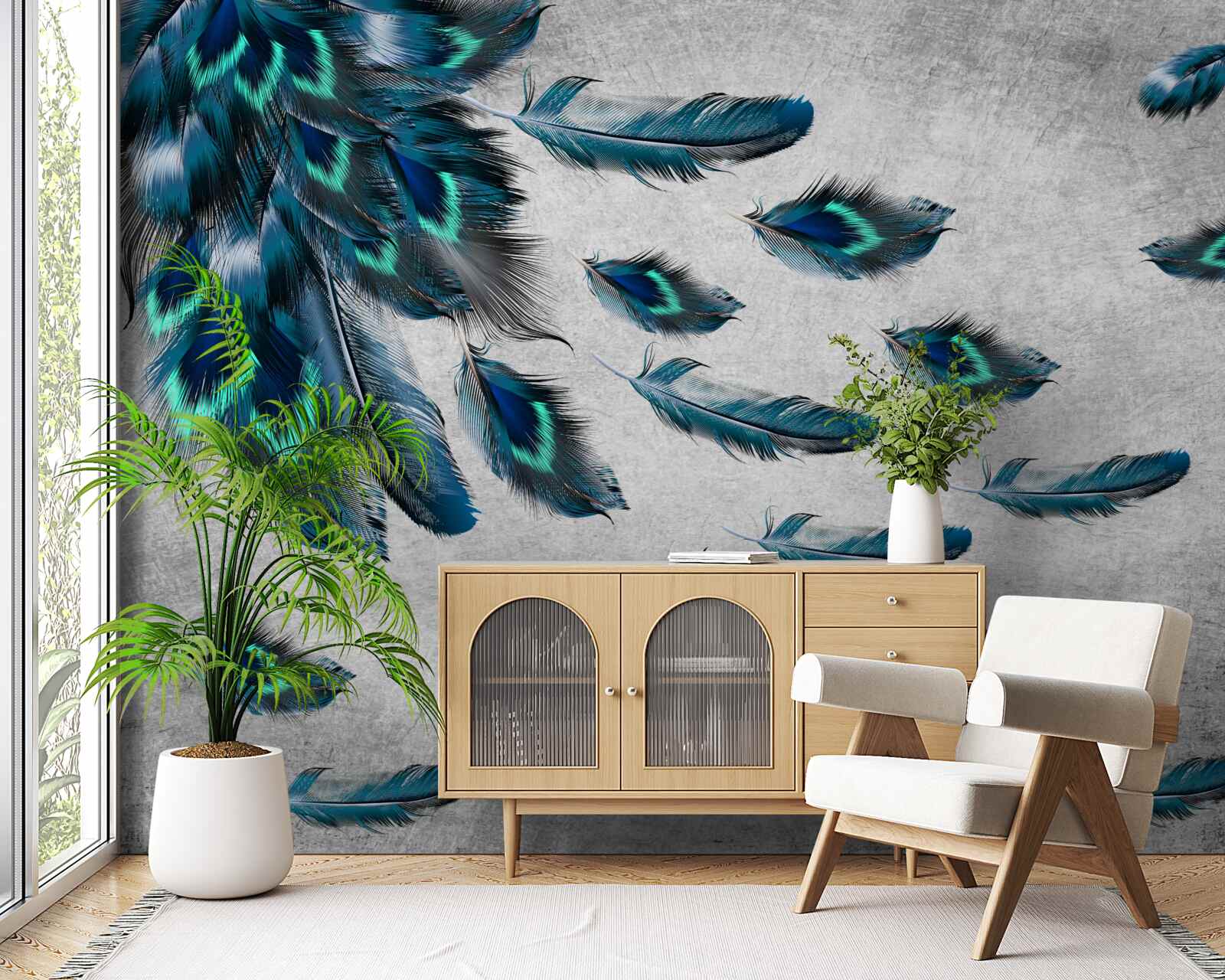 Fotobehang pauwenveren die wegvliegen