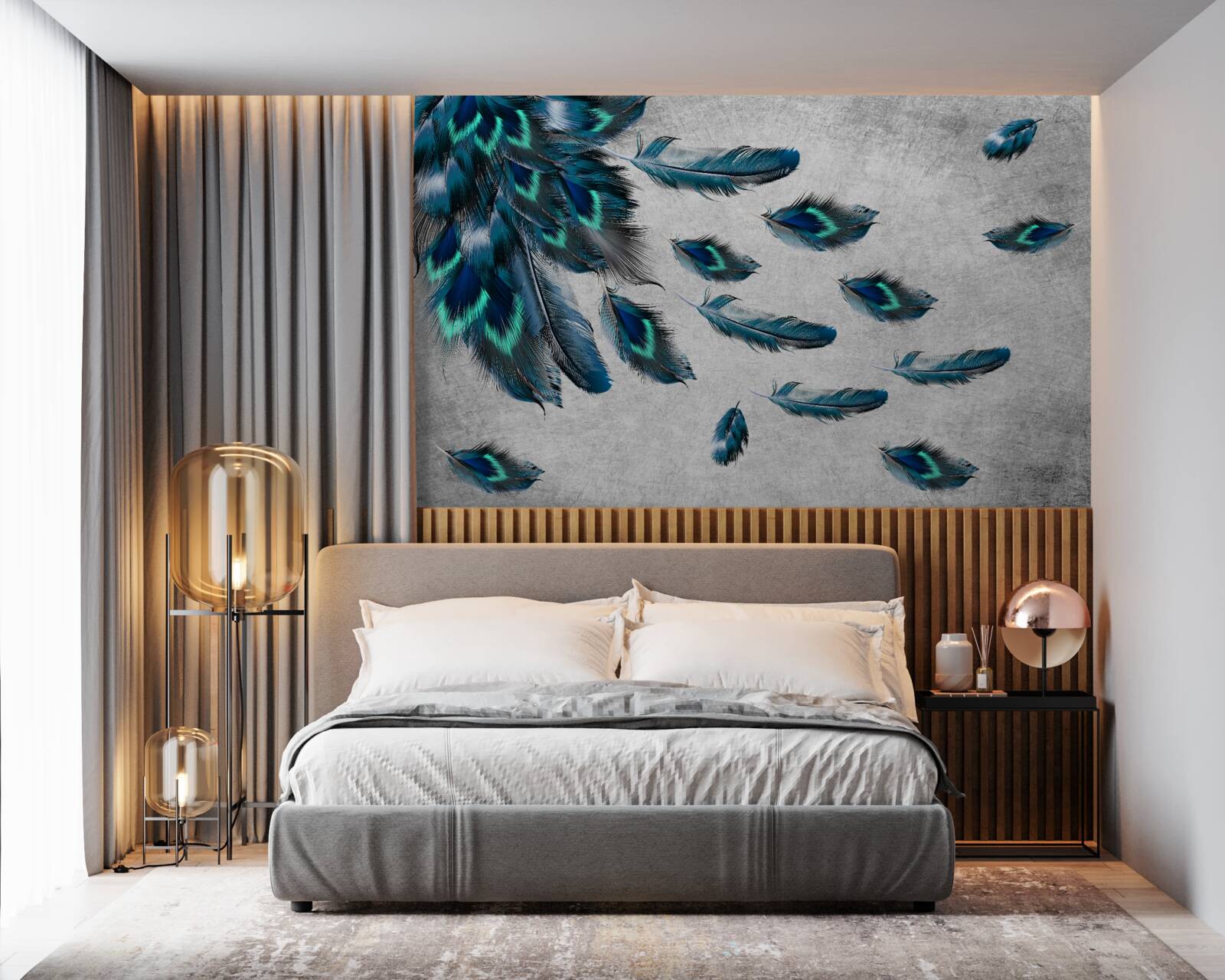 Fotobehang pauwenveren die wegvliegen