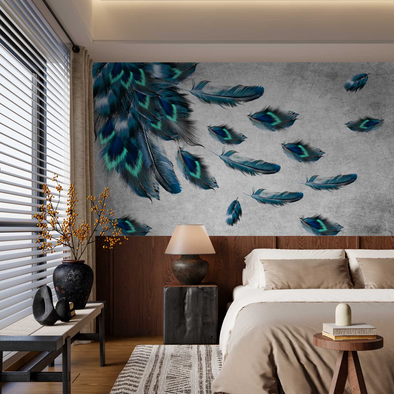 Fotobehang pauwenveren die wegvliegen