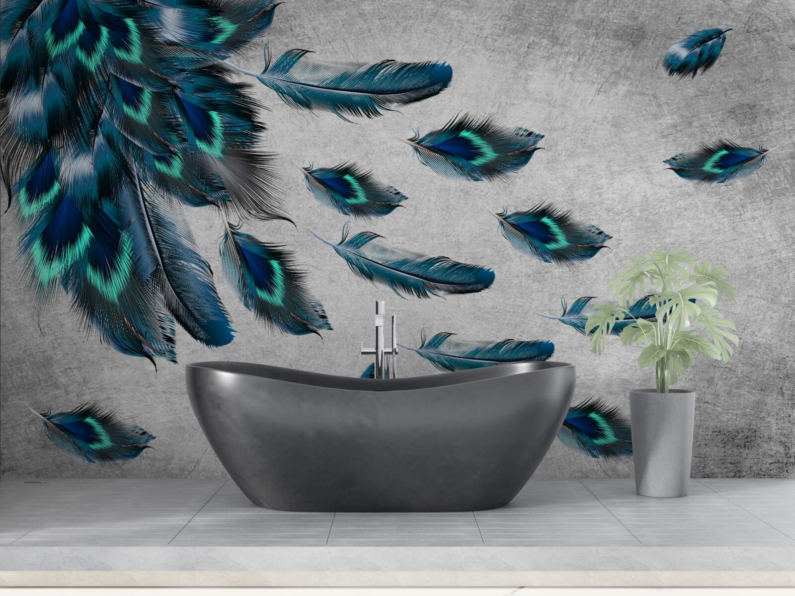 Fotobehang pauwenveren die wegvliegen