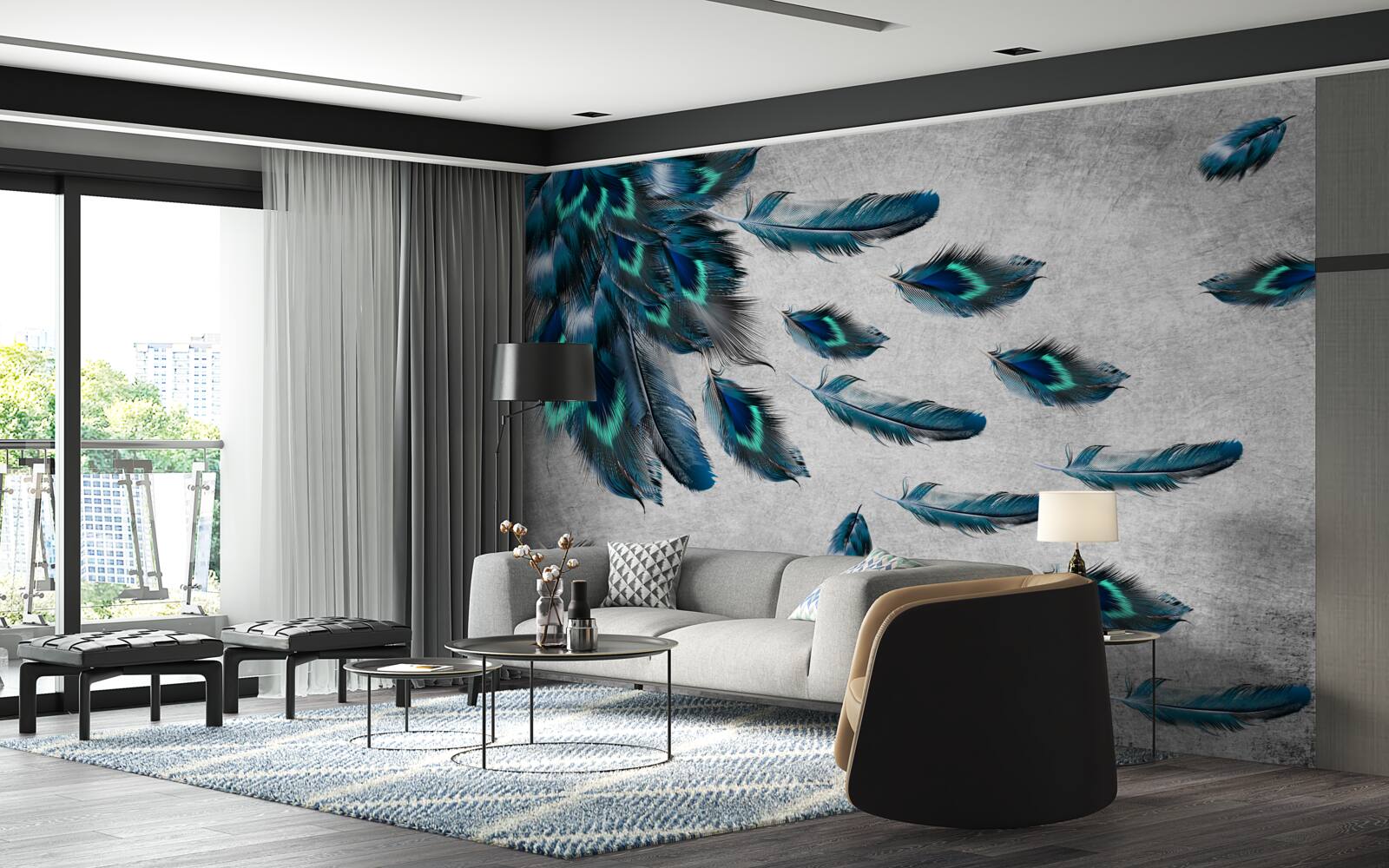 Fotobehang pauwenveren die wegvliegen