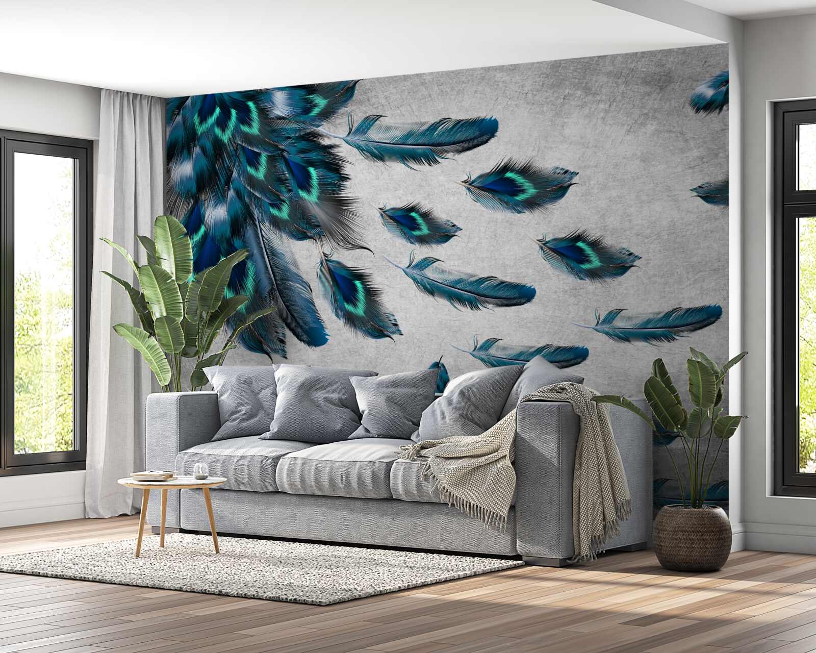 Fotobehang pauwenveren die wegvliegen