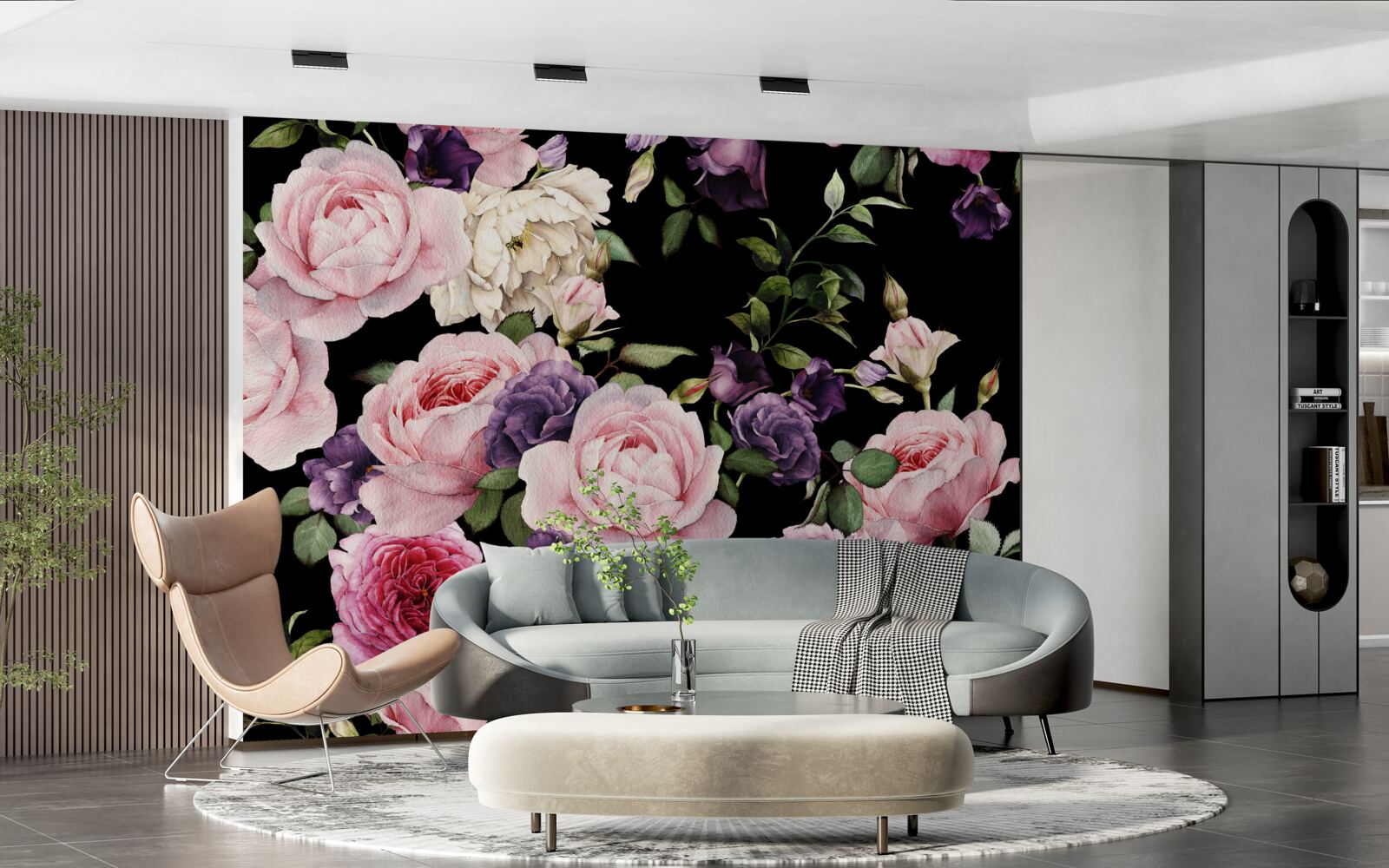 Fotobehang grote rozen op zwarte achtergrond