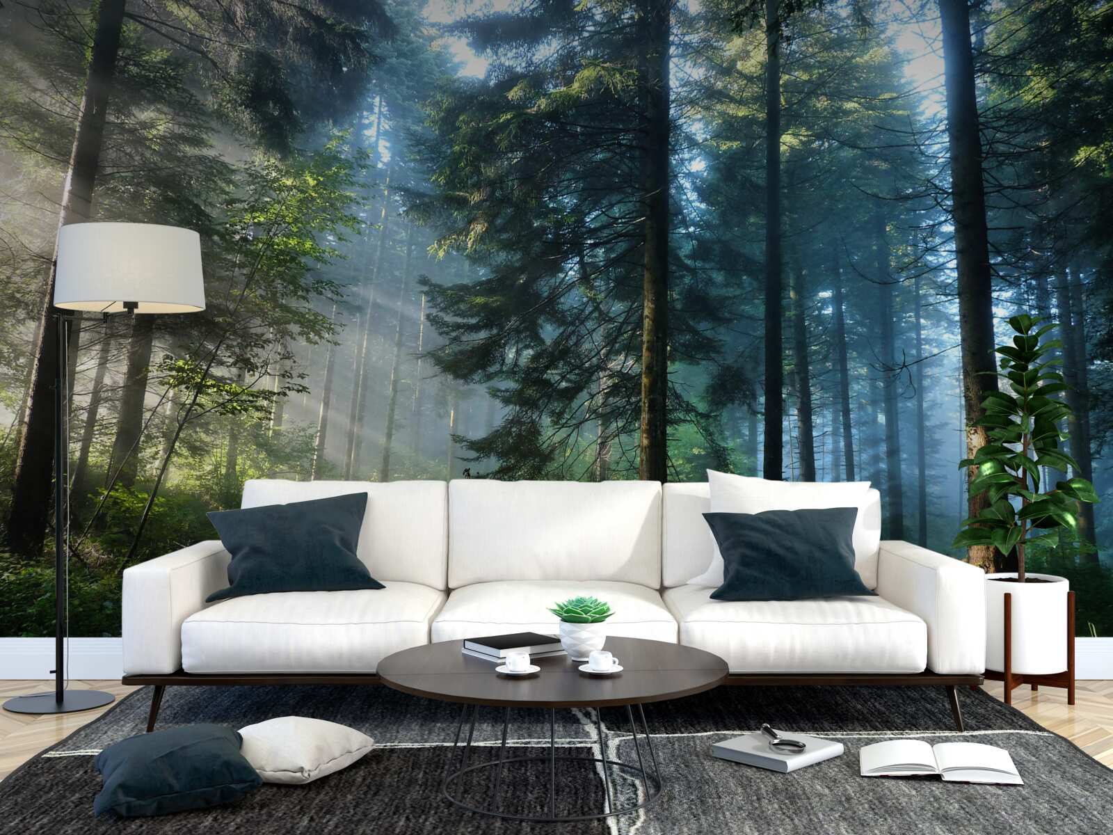 Fotobehang Een pad door een mistig bos