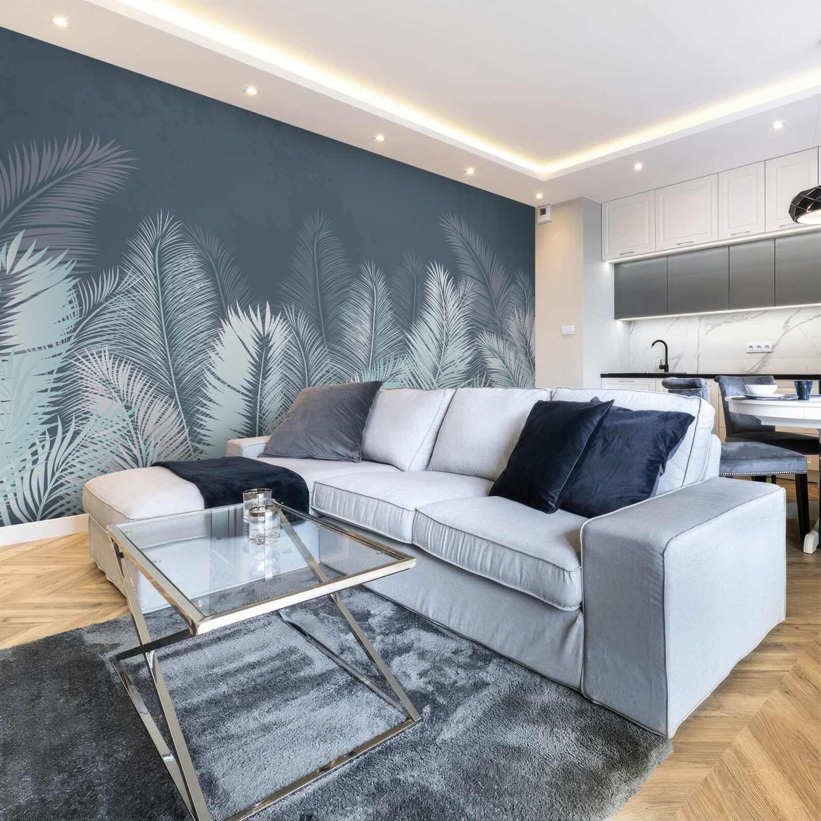 Fotobehang elegante turquoise bladeren