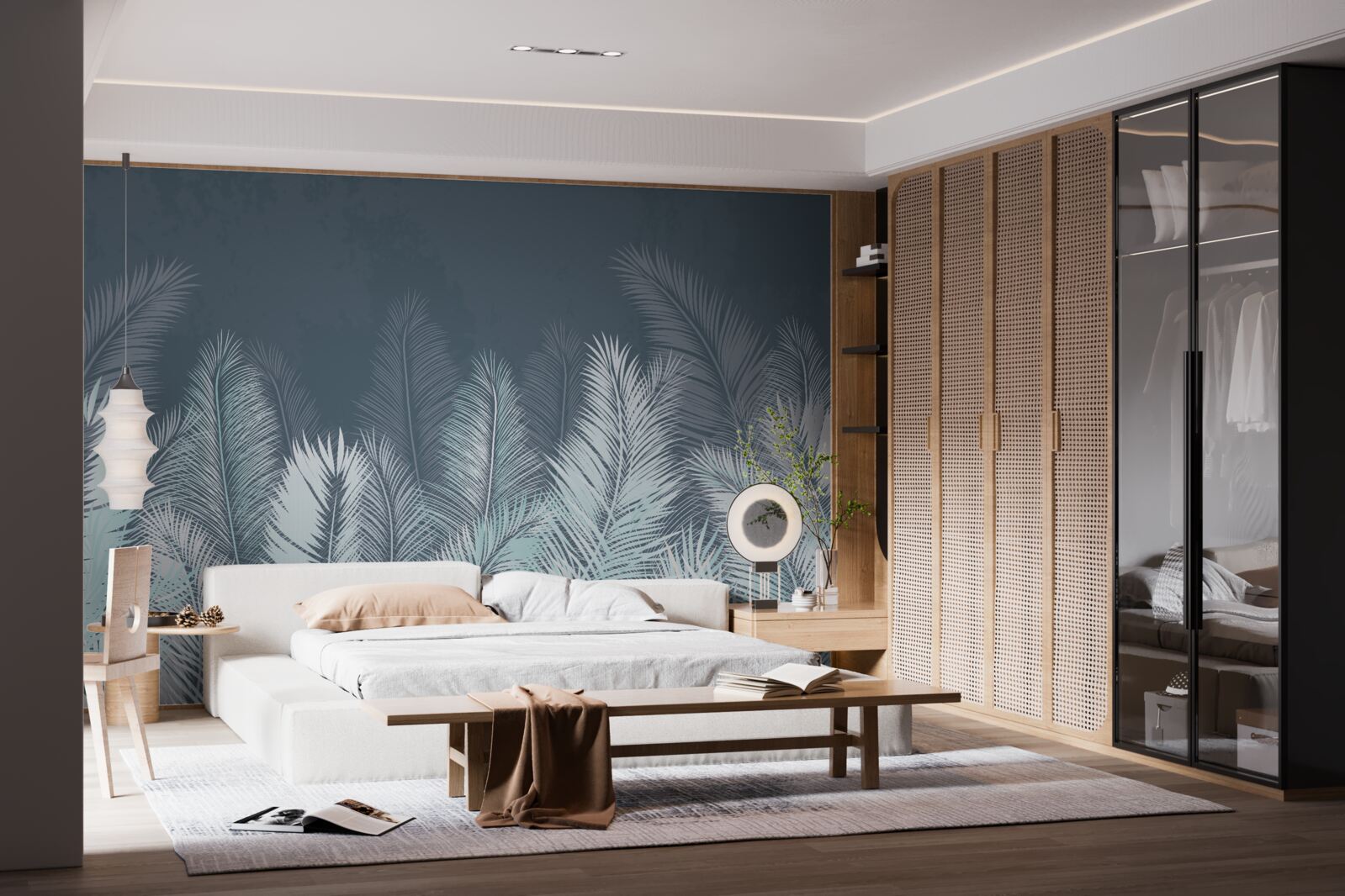 Fotobehang elegante turquoise bladeren