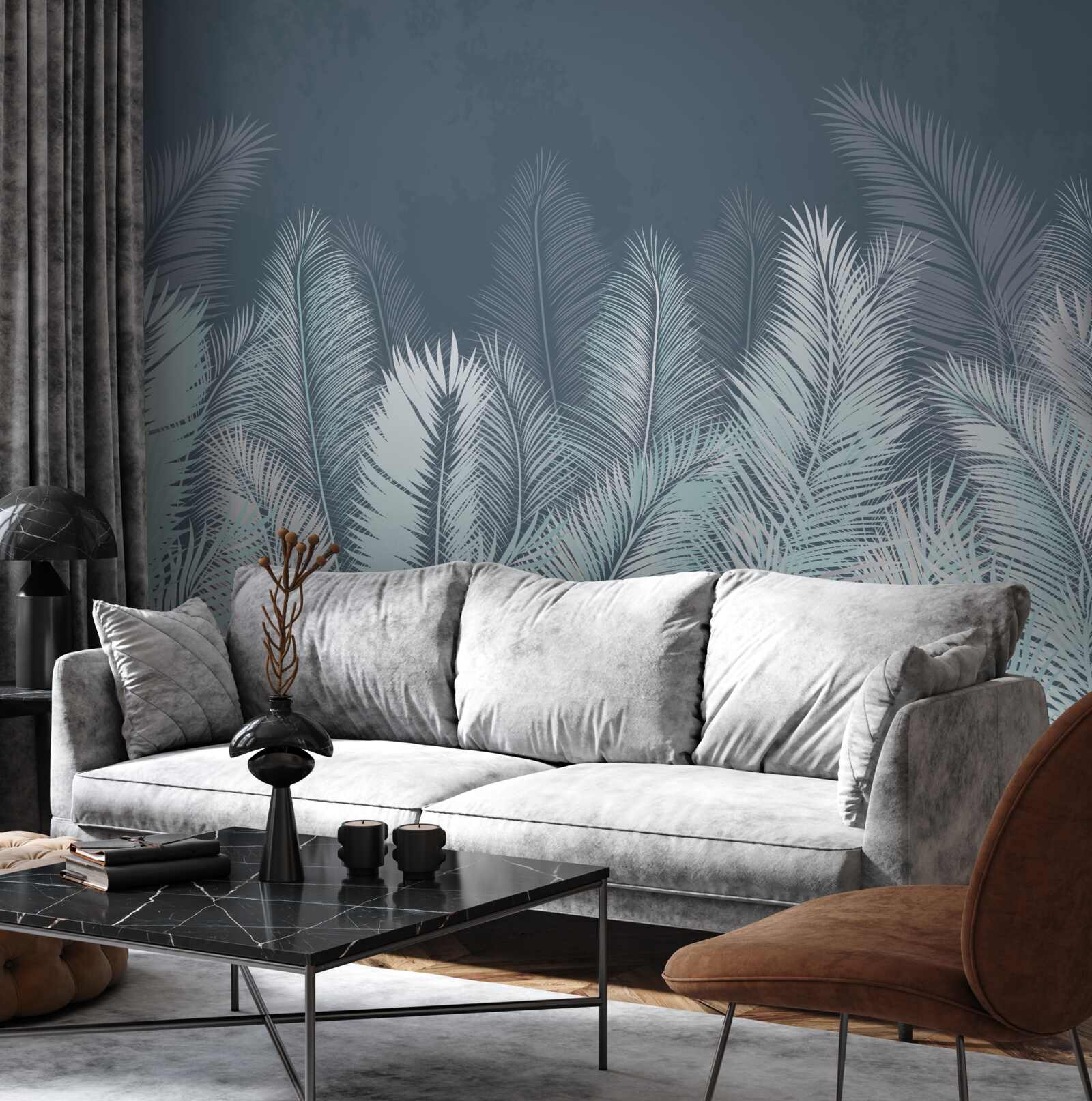 Fotobehang elegante turquoise bladeren