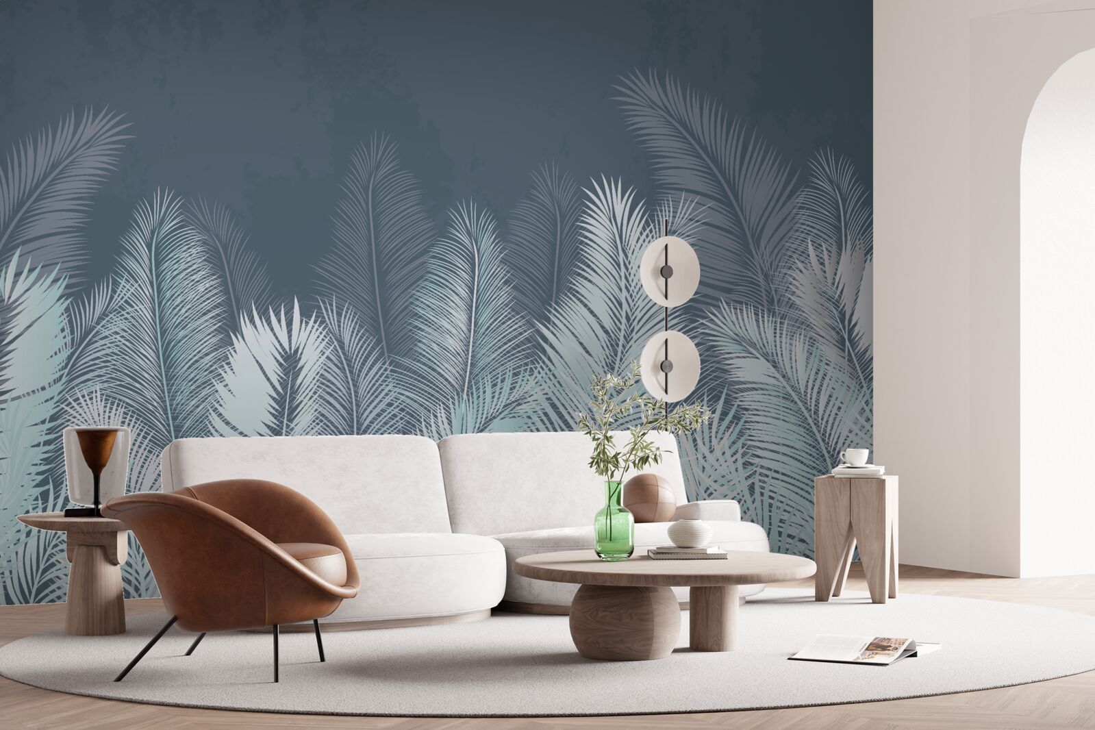 Fotobehang elegante turquoise bladeren