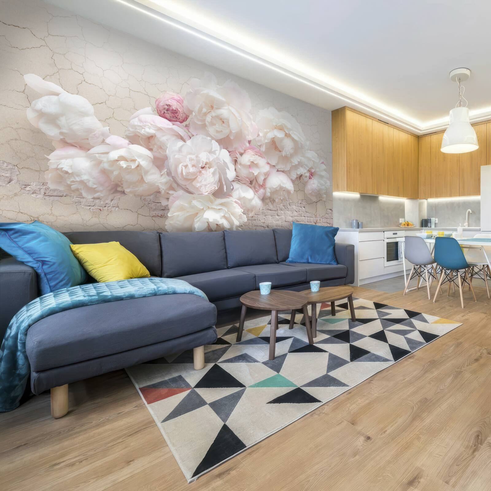 Fotobehang zachte pioenrozen in wit en roze