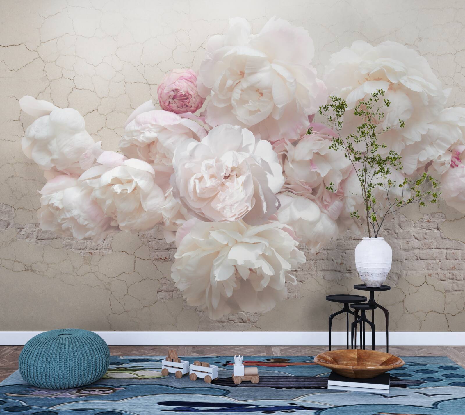 Fotobehang zachte pioenrozen in wit en roze