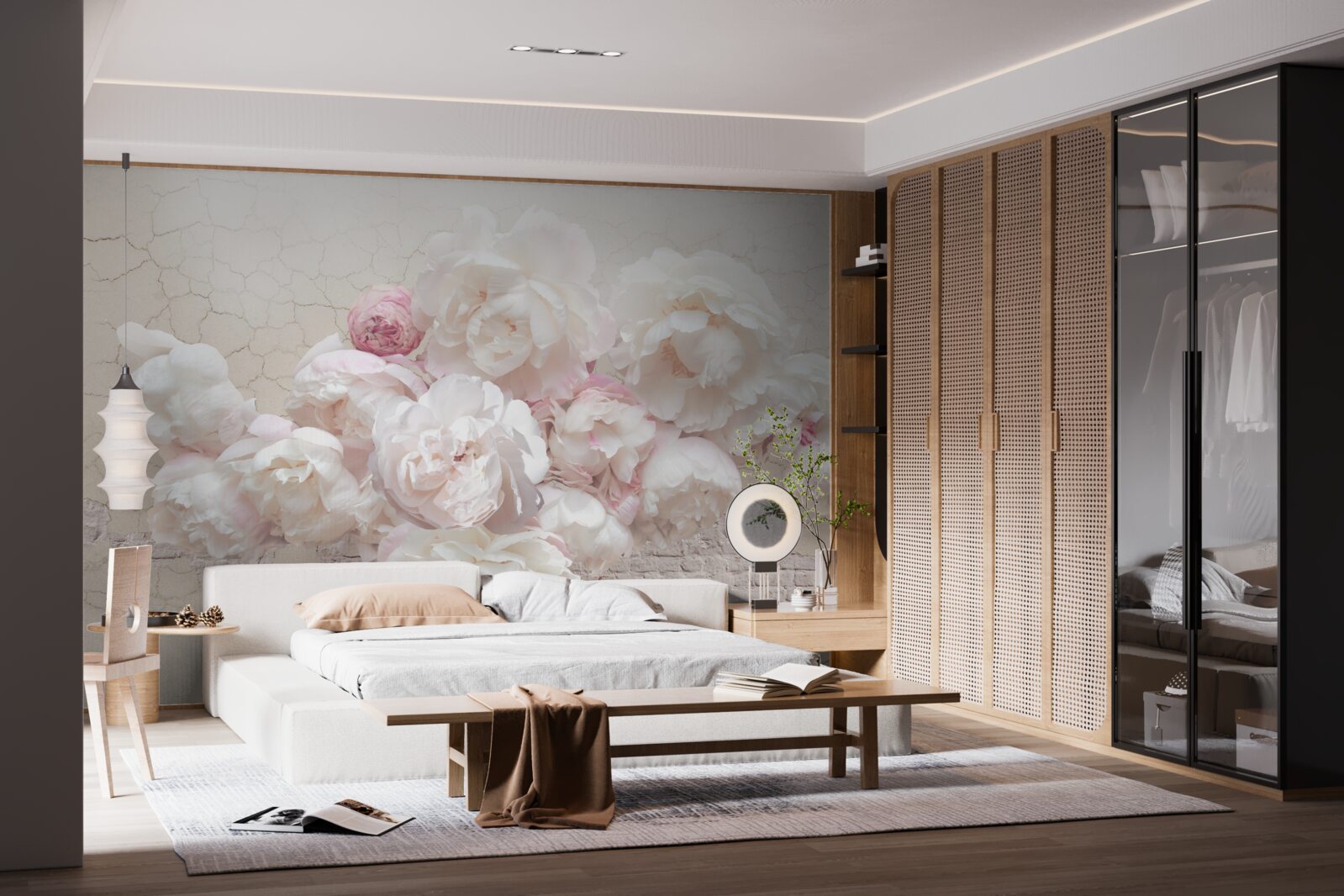 Fotobehang zachte pioenrozen in wit en roze