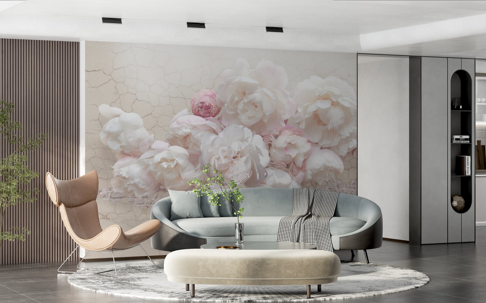 Fotobehang zachte pioenrozen in wit en roze