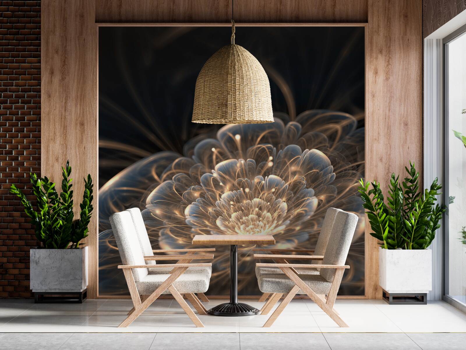 Fotobehang grote bloem van licht