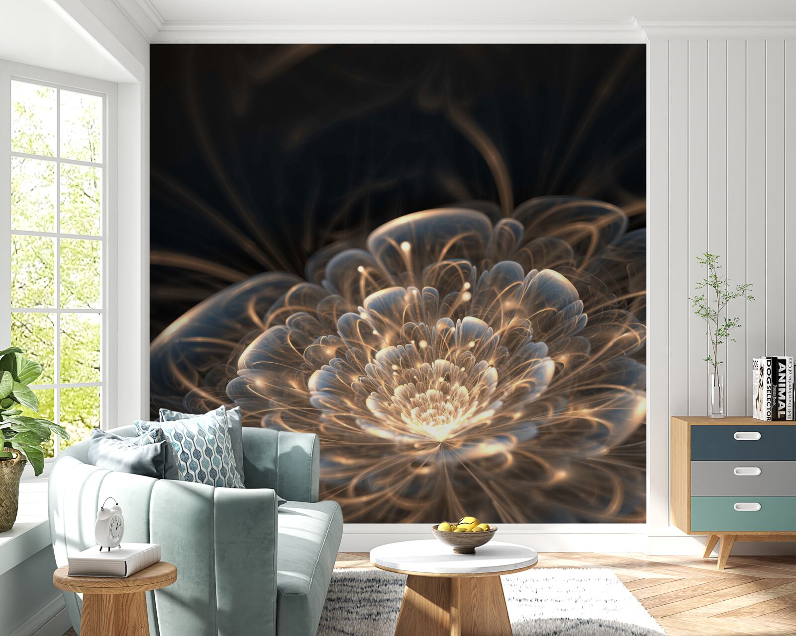 Fotobehang grote bloem van licht