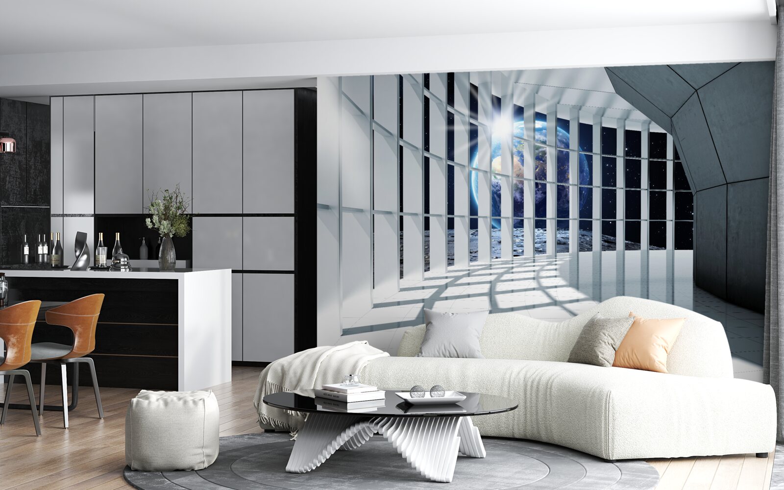 Fotobehang Licht van de planeet dringt door de doorgang van het gebouw