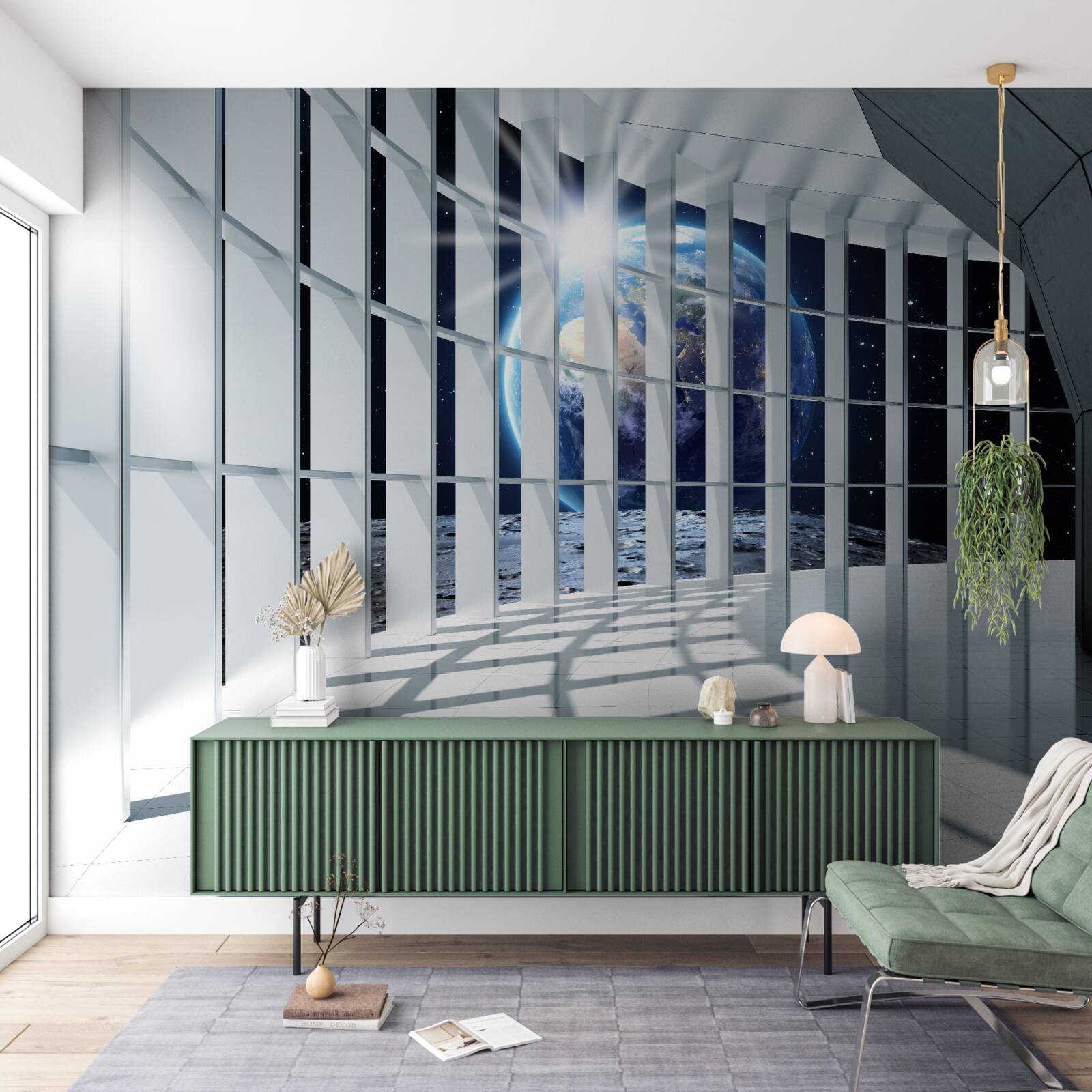 Fotobehang Licht van de planeet dringt door de doorgang van het gebouw