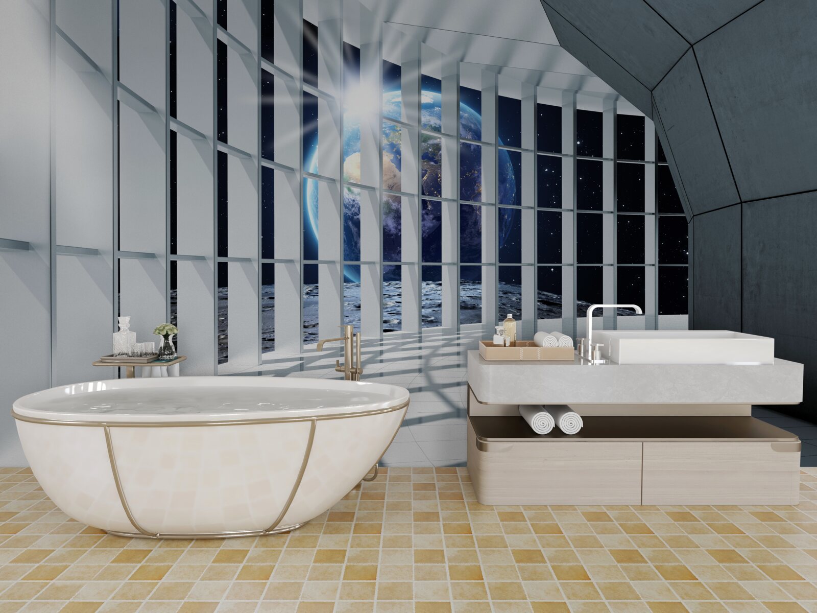 Fotobehang Licht van de planeet dringt door de doorgang van het gebouw