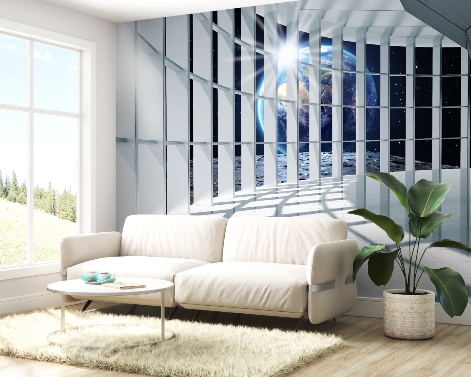 Fotobehang Licht van de planeet dringt door de doorgang van het gebouw