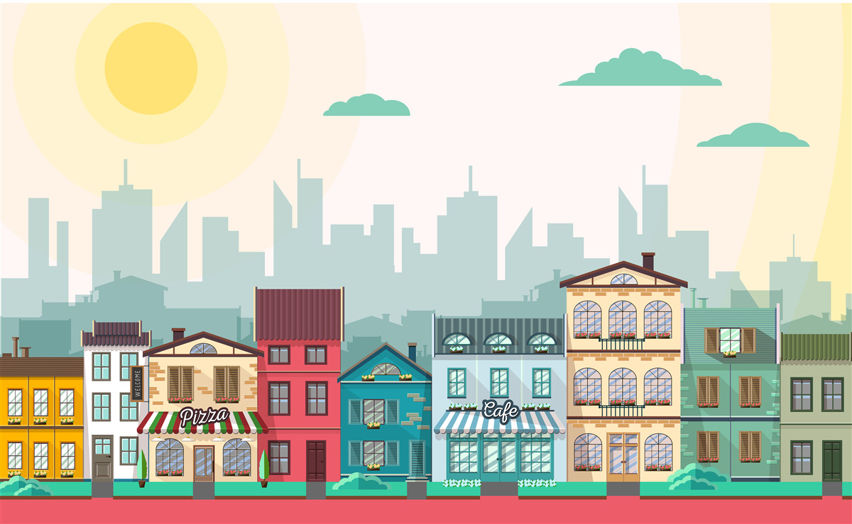 Fotobehang Prachtige huizen in verschillende kleuren