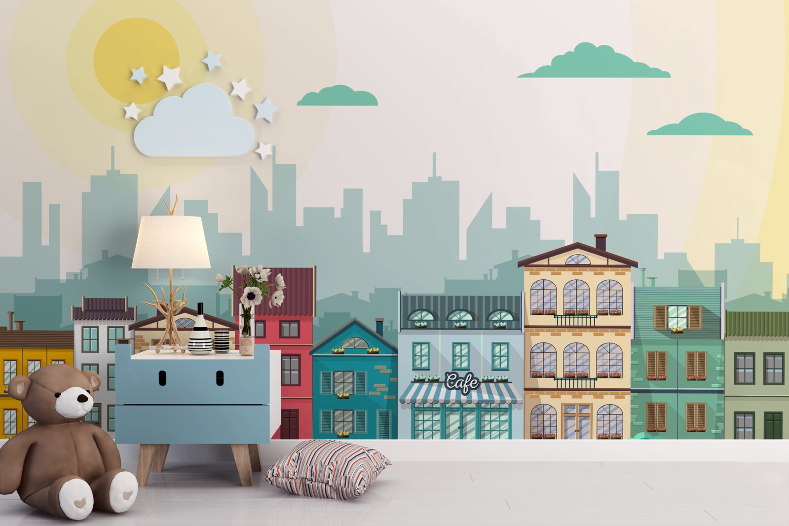 Fotobehang Prachtige huizen in verschillende kleuren