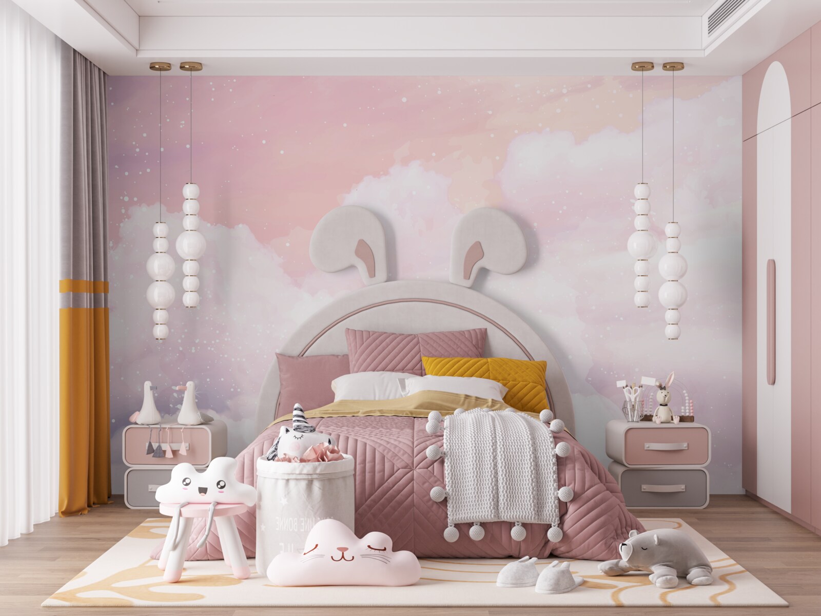 Fotobehang de zachtheid van roze en witte wolken