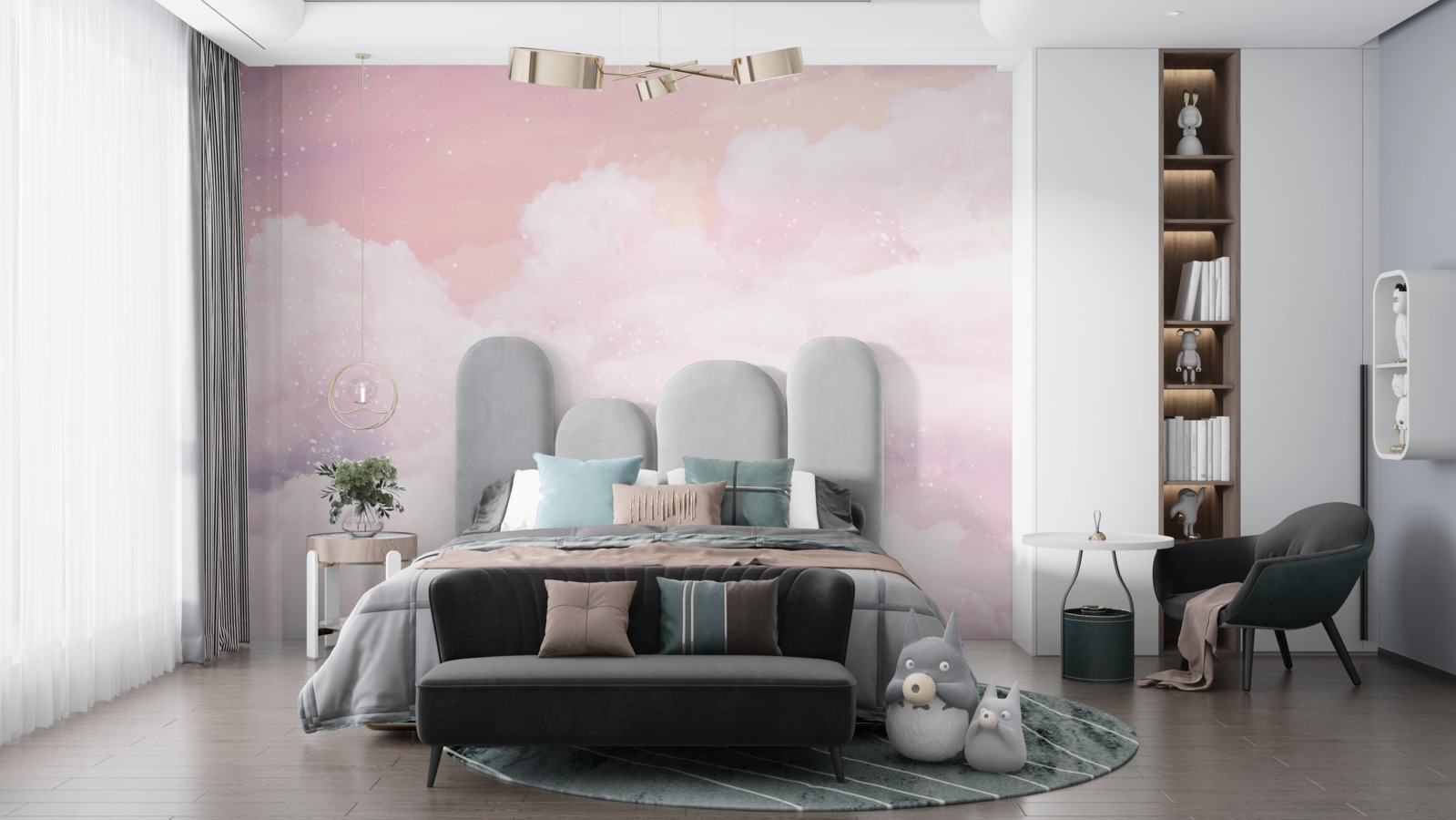 Fotobehang de zachtheid van roze en witte wolken