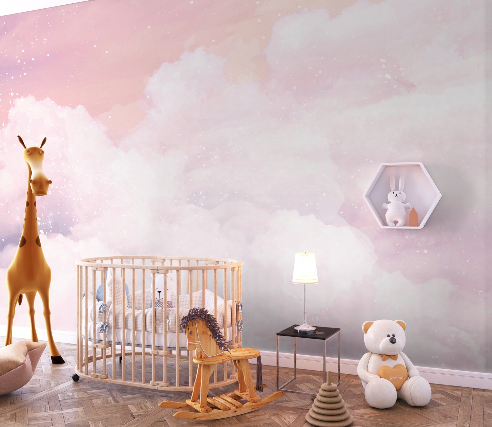 Fotobehang de zachtheid van roze en witte wolken