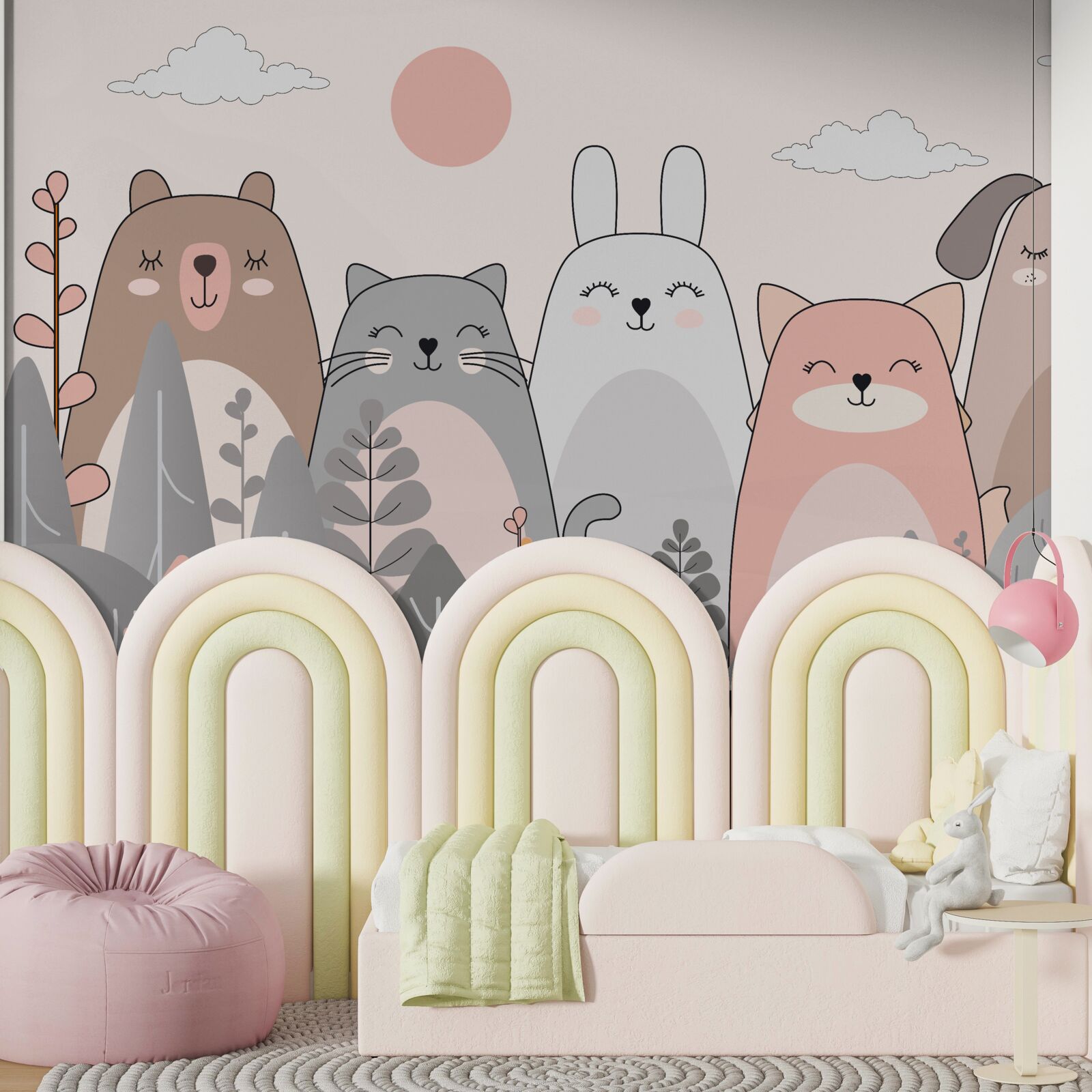 Fotobehang vijf charmante en diverse dieren