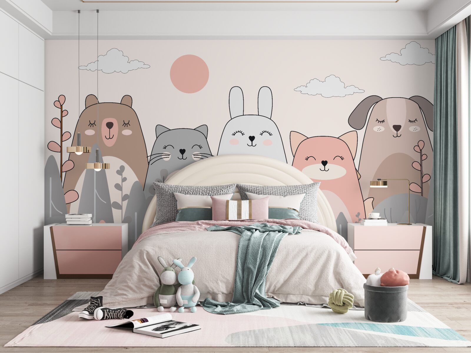 Fotobehang vijf charmante en diverse dieren