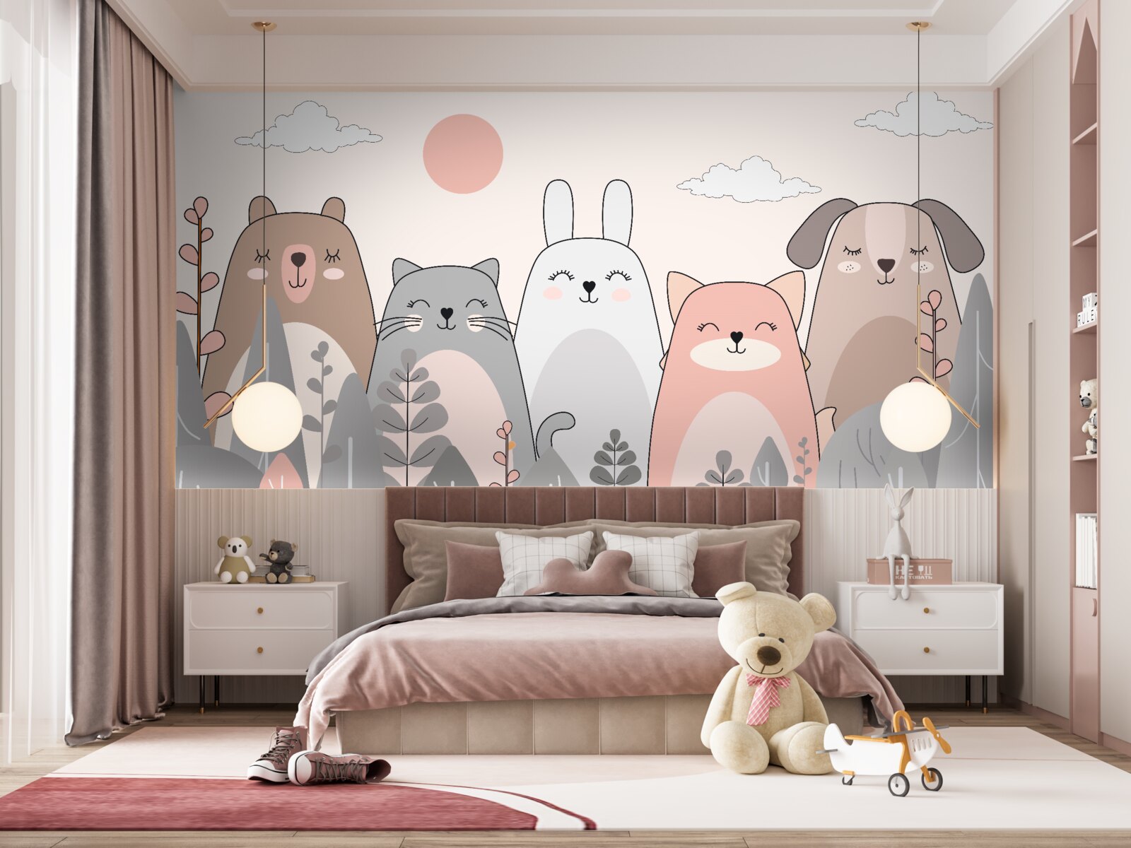 Fotobehang vijf charmante en diverse dieren