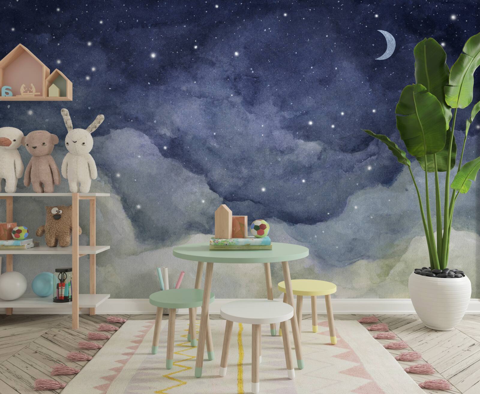 Fotobehang een nachtelijke hemel bezaaid met sterren