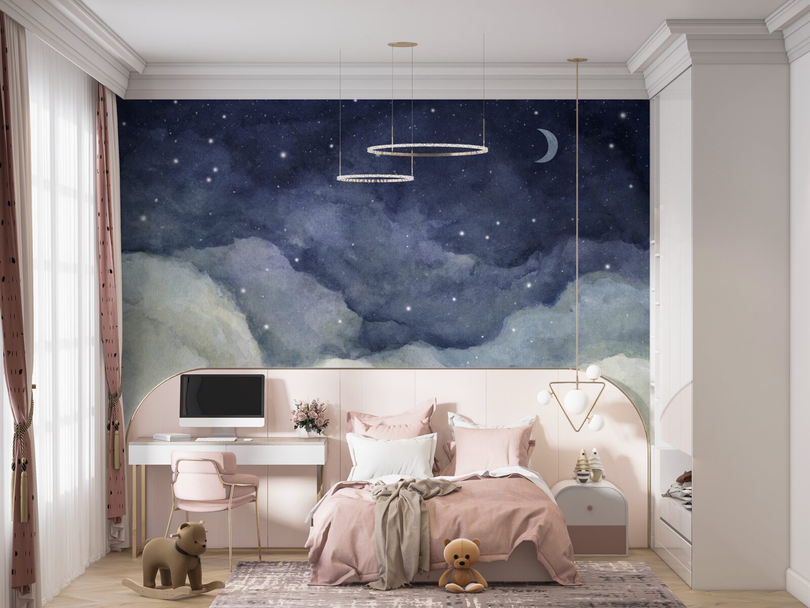 Fotobehang een nachtelijke hemel bezaaid met sterren