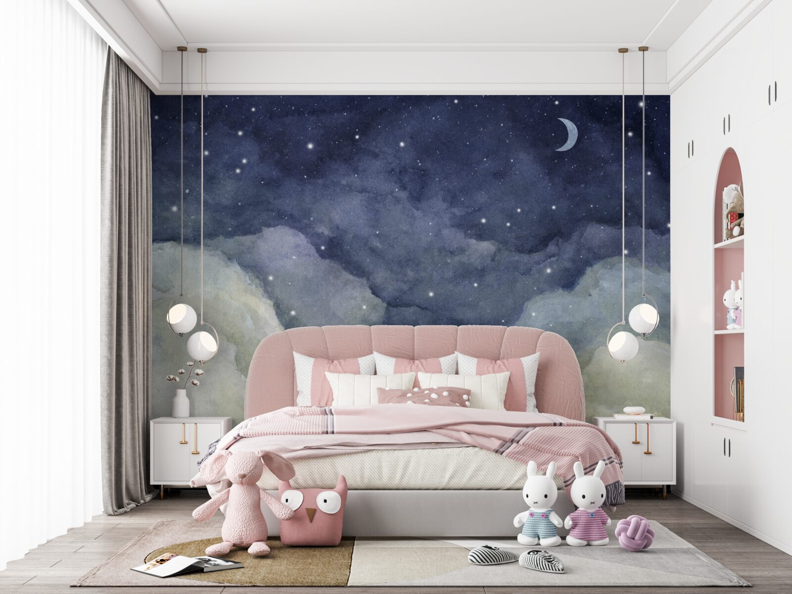 Fotobehang een nachtelijke hemel bezaaid met sterren