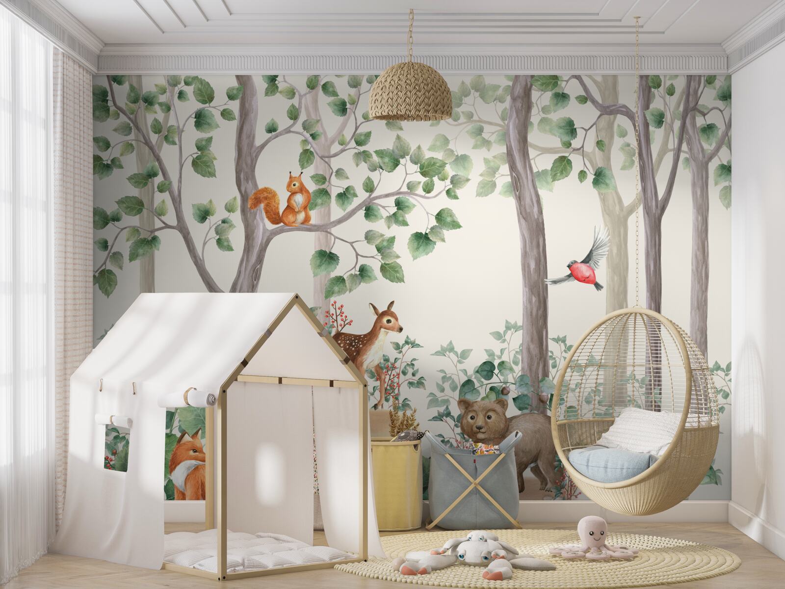 Fotobehang dieren en vogels in een sprookjesbos