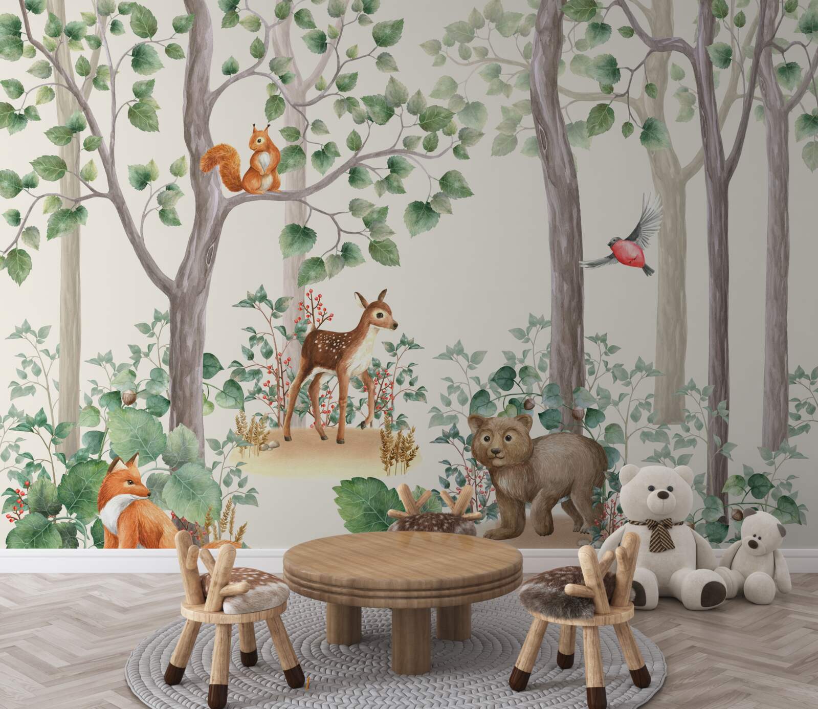 Fotobehang dieren en vogels in een sprookjesbos