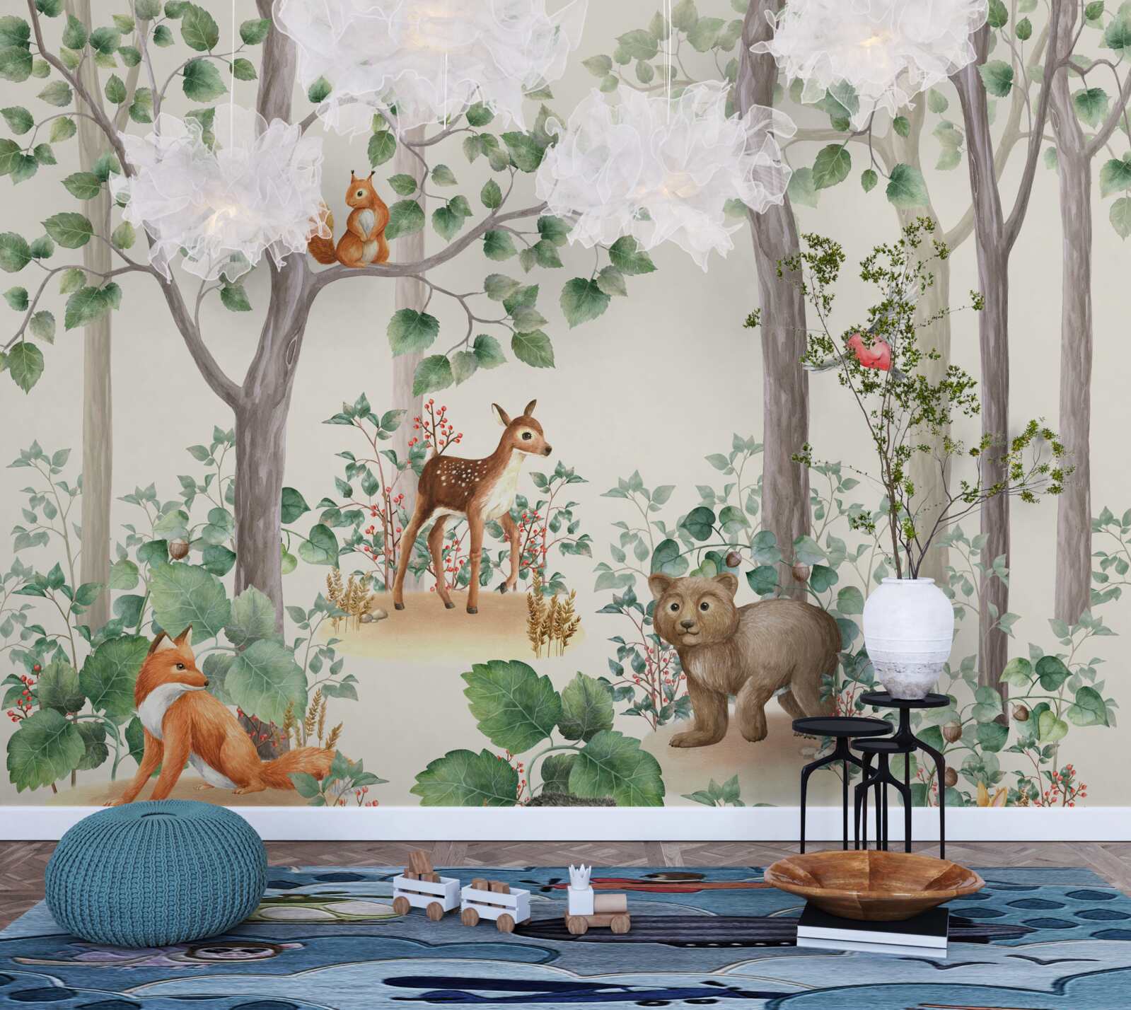 Fotobehang dieren en vogels in een sprookjesbos